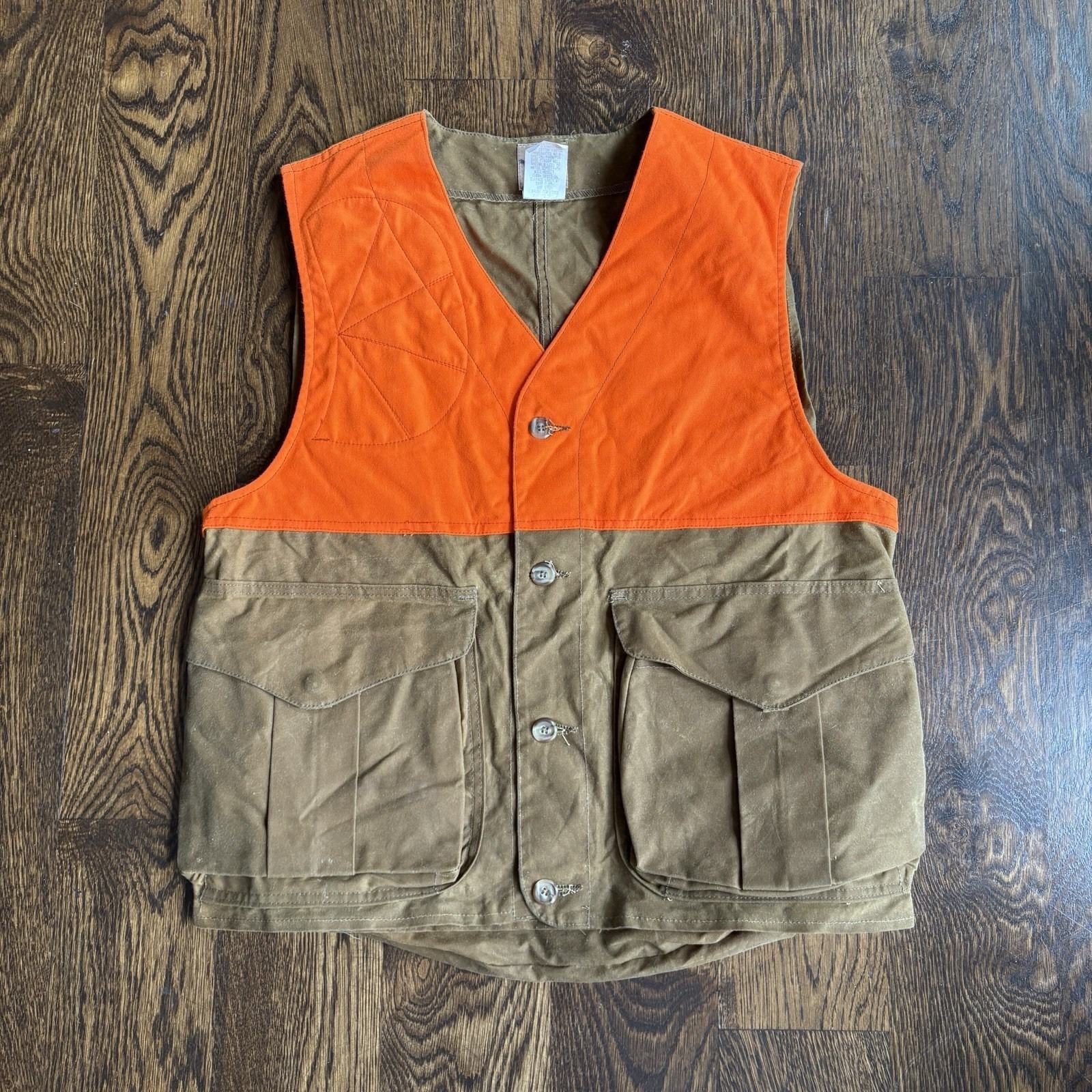 Filson Upland Hunting Vest Mens M Blaze Orange Waxed Leather 431b Vintage Usa